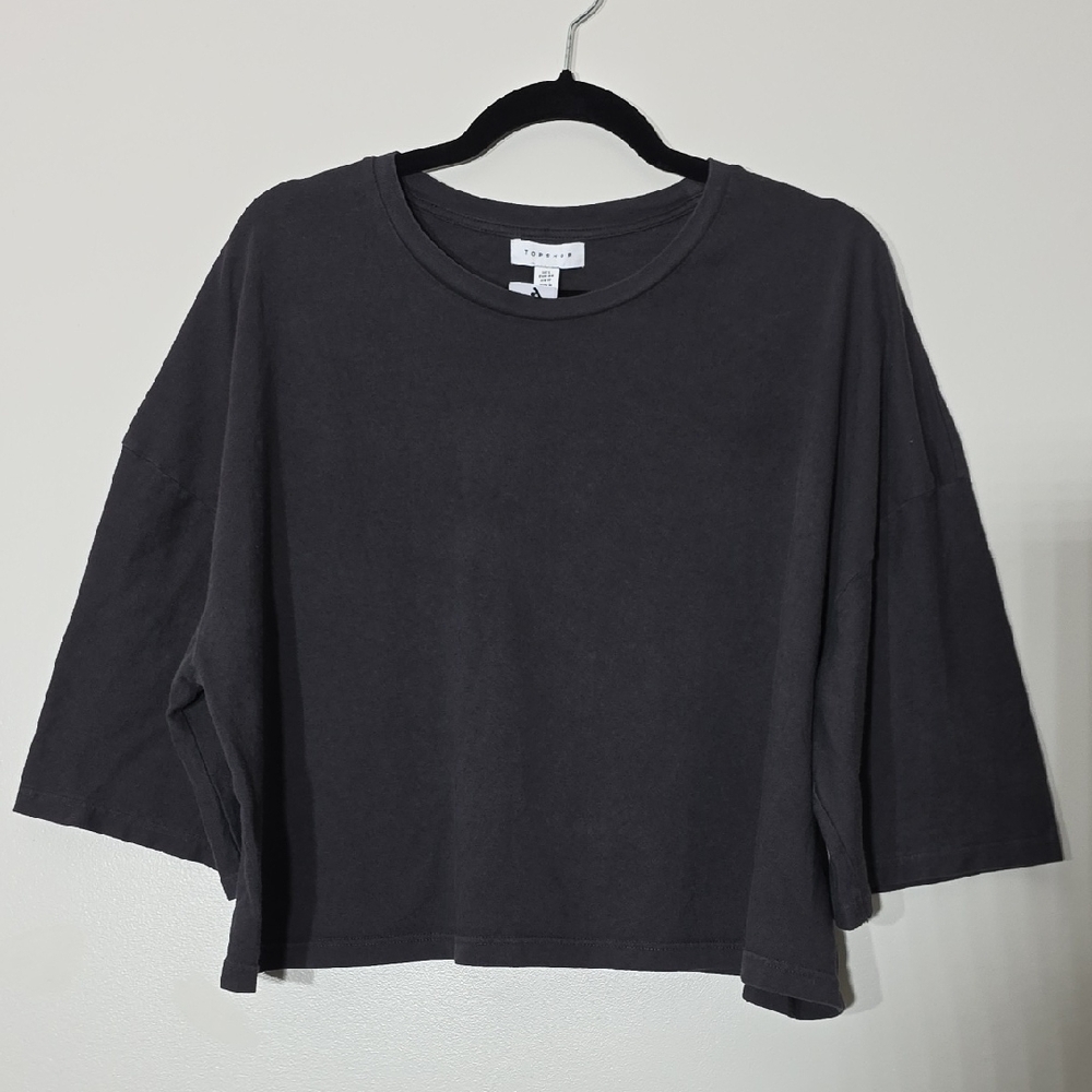 Topshop Charcoal Cropped Boxy Short Sleeve Tee